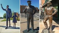 In Downtown Rapid City stehen die lebensgroßen Statuen aller bisherigen Präsidenten der USA, hier als kleine Auswahl von links: Barack Obama, Dwight D. Eisenhower und Ronald Reagan